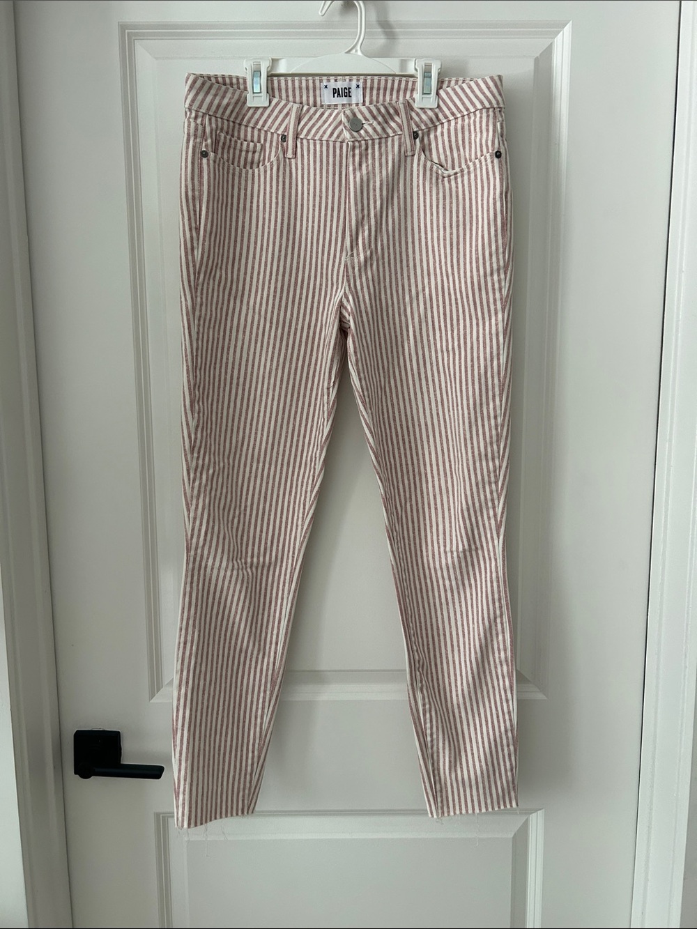PAIGE Hoxton Ankle Blush Red and White Striped Jeans